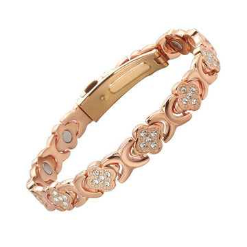 Rose gold New Fashion Lightweight Luxury Four-Leaf Clover Diamond Inlaid Bracelet - Alloy Magnetic Watch Band Style Bracelet for Women + Free Disassembly Tool