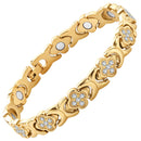 Gold New Fashion Lightweight Luxury Four-Leaf Clover Diamond Inlaid Bracelet - Alloy Magnetic Watch Band Style Bracelet for Women + Free Disassembly Tool-1