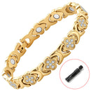 Gold New Fashion Lightweight Luxury Four-Leaf Clover Diamond Inlaid Bracelet - Alloy Magnetic Watch Band Style Bracelet for Women + Free Disassembly Tool-4