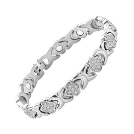 Silver New Fashion Lightweight Luxury Four-Leaf Clover Diamond Inlaid Bracelet - Alloy Magnetic Watch Band Style Bracelet for Women + Free Disassembly Tool