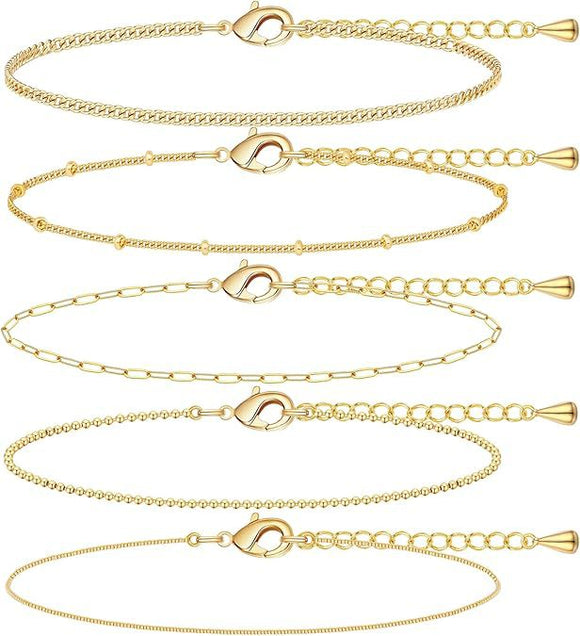 A golden five-piece set Chic Multi-Layered Alloy Bracelet Set - Fashionable Stackable Jewelry