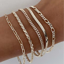 A Silver five-piece set Chic Multi-Layered Alloy Bracelet Set - Fashionable Stackable Jewelry-1