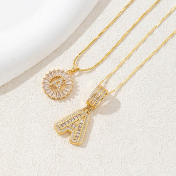 Sparkling Cubic Zirconia Initial Letter Necklace Set - Gold Plated Two-Piece Design(A)