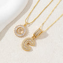 Sparkling Cubic Zirconia Initial Letter Necklace Set - Gold Plated Two-Piece Design(C)-1