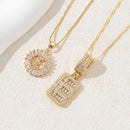 Sparkling Cubic Zirconia Initial Letter Necklace Set - Gold Plated Two-Piece Design(E)-1