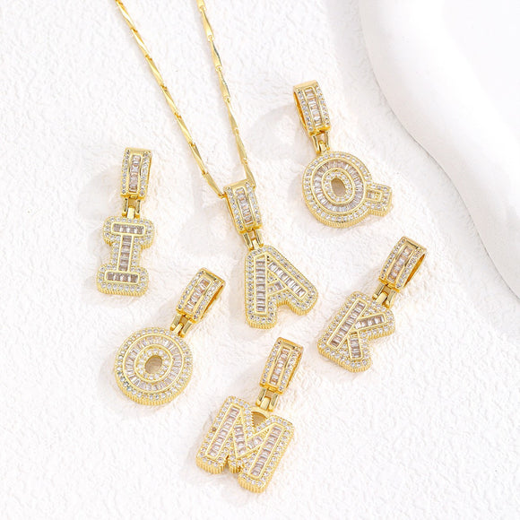 Sparkling Cubic Zirconia Initial Letter Necklace Set - Gold Plated Two-Piece Design(E)