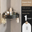 Elegant black Premium No-Drill Corner Shower Caddy - Thickened ABS Bathroom Storage Shelf with Hooks, Quick Wall Mount Organiser-1