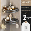 Two layers of gun gray Premium No-Drill Corner Shower Caddy - Thickened ABS Bathroom Storage Shelf with Hooks, Quick Wall Mount Organiser-1