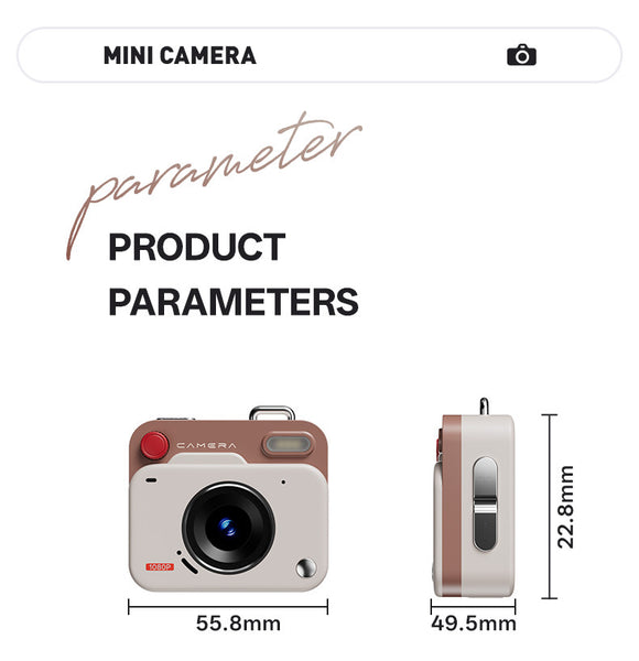 Khaki brown Retro Mini Digital Camera Keychain - 48MP Portable Pocket Camcorder with 1080p HD Video