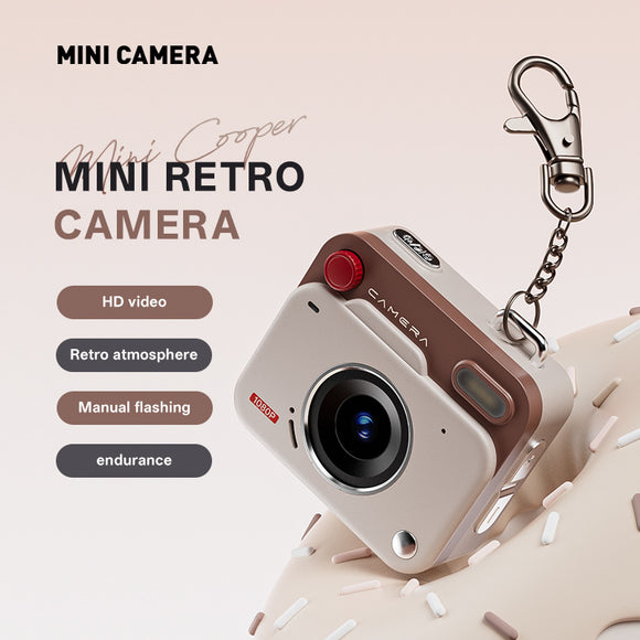 White Retro Mini Digital Camera Keychain - 48MP Portable Pocket Camcorder with 1080p HD Video