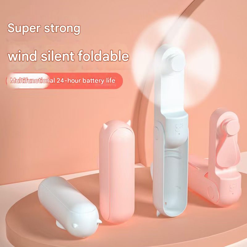 White 2-in-1 Foldable Mini Fan & Power Bank - Ultra-Compact USB Rechargeable Personal Fan - 0