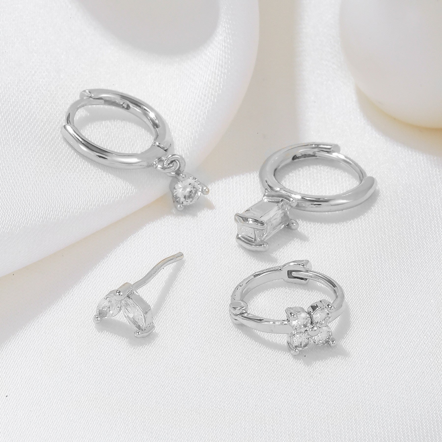 Four-piece set Gold Delicate CZ Earring Stacking Set - Huggie Hoops & Studs for Multiple Piercings