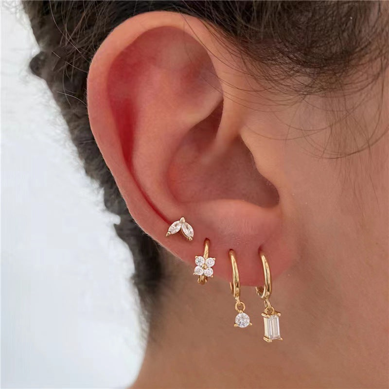 Four-piece set Silver Delicate CZ Earring Stacking Set - Huggie Hoops & Studs for Multiple Piercings - 0