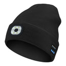 Black Wireless Bluetooth Beanie Hat with USB Rechargeable LED Headlight - Unisex Knit Cap for Running & Camping-1