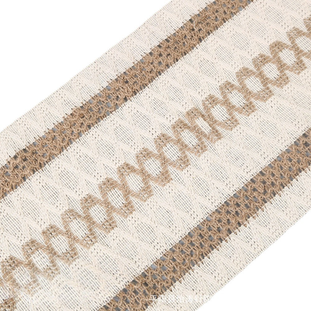 2-PCS Rhombus Bohemian Woven Table Runner with Tassels - Rustic Farmhouse Decor for Dining & Coffee Tables - 0