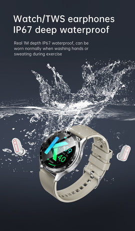 2-in-1 Smartwatch with Built-in TWS Earphones - IP67 Waterproof, Health Monitoring & CNC Metal Design(Silver rubber) - 0
