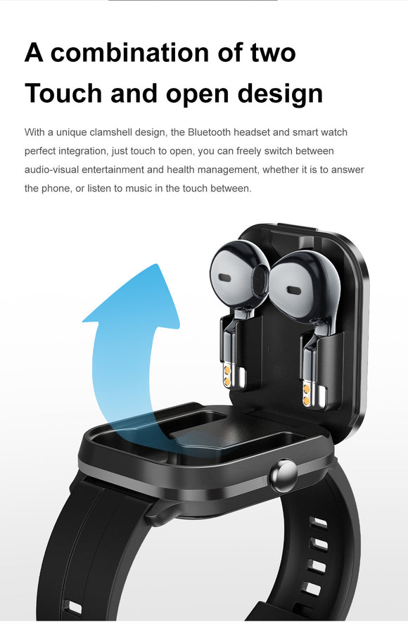 Smartwatch with Built-in TWS Earbuds & Silicone Sleeve - 2.01 HD Screen  Health Monitoring Bluetooth Calls & Music(Black steel belt)"
