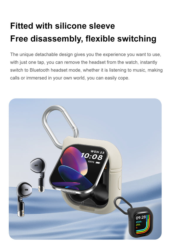 Smartwatch with Built-in TWS Earbuds & Silicone Sleeve - 2.01 HD Screen  Health Monitoring Bluetooth Calls & Music(Black steel belt)"