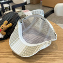 Patchwork Plaid Cotton Cap with Decorative Details(blue)-5