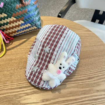 Patchwork Plaid Cotton Cap with Decorative Details(red)