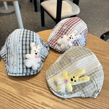 Patchwork Plaid Cotton Cap with Decorative Details(yellow) - 0