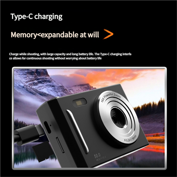 50MP HD Digital Camera with 8X Zoom & Dual Lens System(silvery)