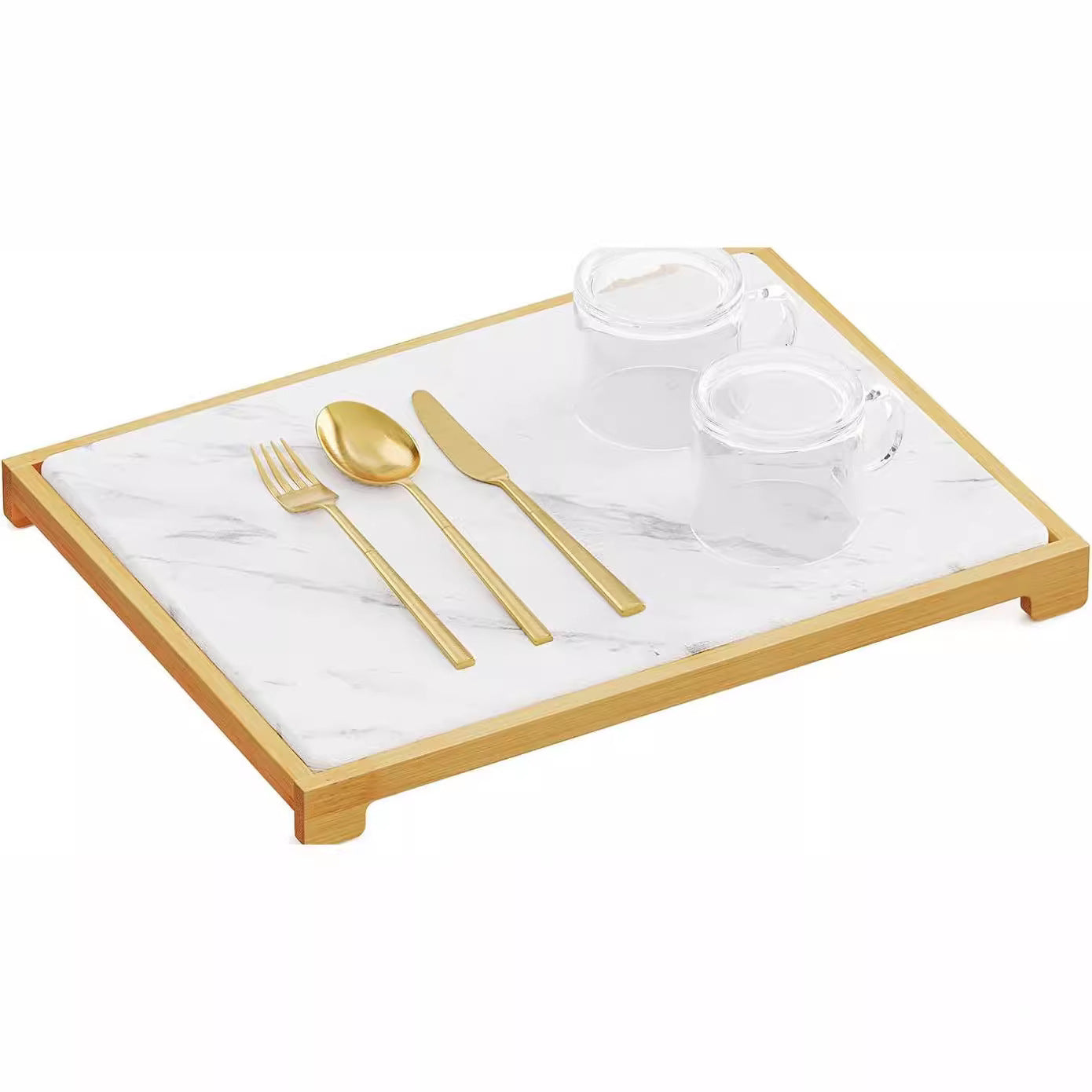 Instant Dry Stone Dish Drying Mat with Bamboo Rack - 2 Ways to Use, Quick Absorbent & Stylish(marble)
