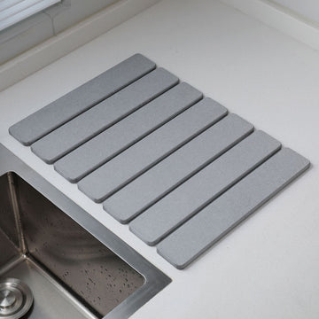 Folding Diatomaceous Earth Countertop Drain Mat - Quick Dry, Non-Slip & Easy Clean Absorbent Pad(light grey)