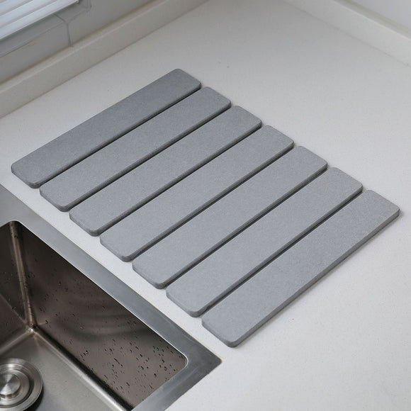 Folding Diatomaceous Earth Countertop Drain Mat - Quick Dry, Non-Slip & Easy Clean Absorbent Pad(light grey)