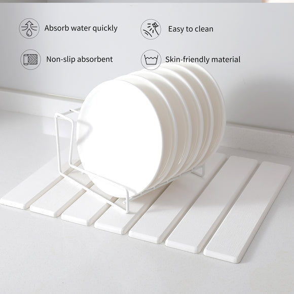 Folding Diatomaceous Earth Countertop Drain Mat - Quick Dry, Non-Slip & Easy Clean Absorbent Pad(light grey)