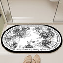 Elegant Floral Print Absorbent Floor Mat - Quick Dry, Non-Slip, Easy Clean Bathroom & Entryway Rug(Black and White)-1