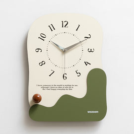 Abstract Modern Wall Clock - Silent Non-Ticking Decorative Clock with Wavy Design & Ceramic Accent(green)