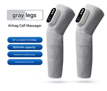 Rechargeable Air Compression Leg Massager with Heat Therapy for Knee & Calf Relief(grey-Double)