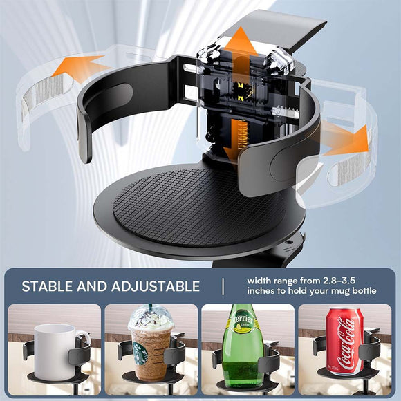Two desktop clip-on cup holders and headphone hanger - adjustable, non-slip silicone, maximum load 15KG(black)