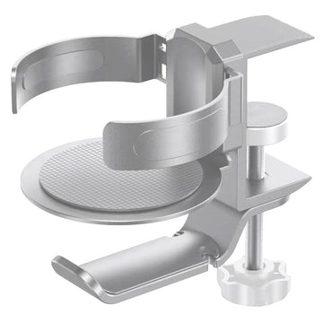 Two desktop clip-on cup holders and headphone hanger - adjustable, non-slip silicone, maximum load 15KG(silver)