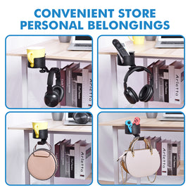 Heavy-Duty All-Metal Desk Clamp with 360-Degree Swivel Headphone Hanger & Cup Holder(black) - 0
