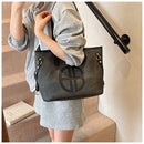 Stylish Large Capacity Tote Bag with PU Leather Trim & Logo Detail(Beige with brown)-5