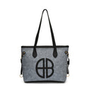 Stylish Large Capacity Tote Bag with PU Leather Trim & Logo Detail(Blue with black)-1