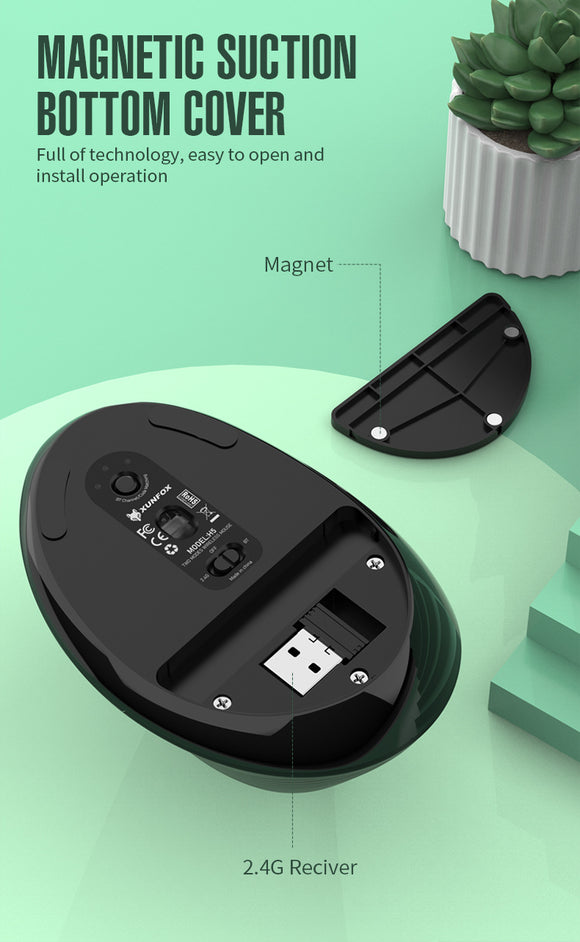 Two Ergonomic Vertical Wireless Mouse - Dual Mode (2.4G & Bluetooth), 5 Adjustable DPI, Silent Clicks, Rechargeable(black)