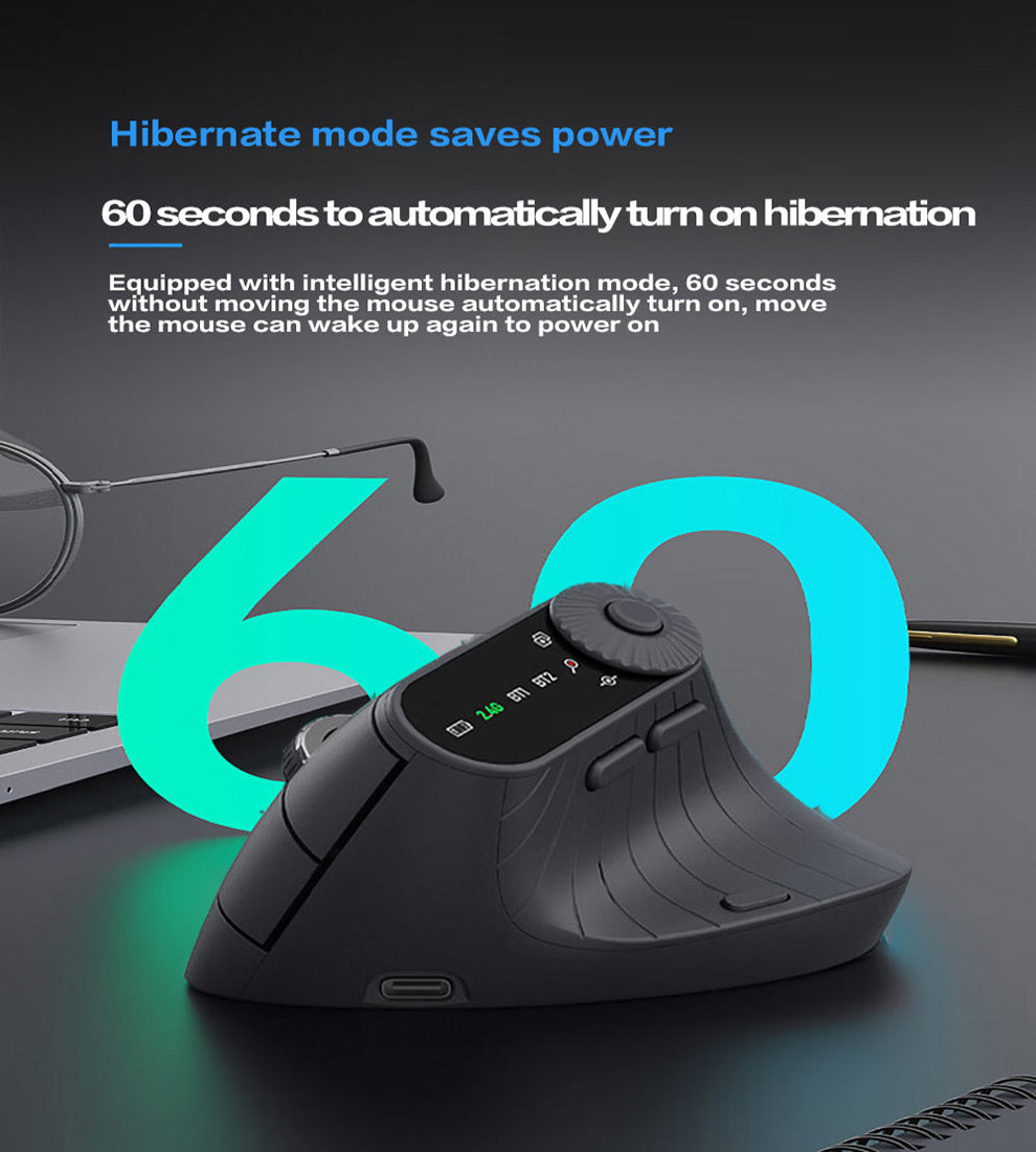 Ergonomic Vertical Mouse - 2.4G/Bluetooth Multi-Mode, LED Display, 57-Degree Angle, & 400mAh Battery(Beige)