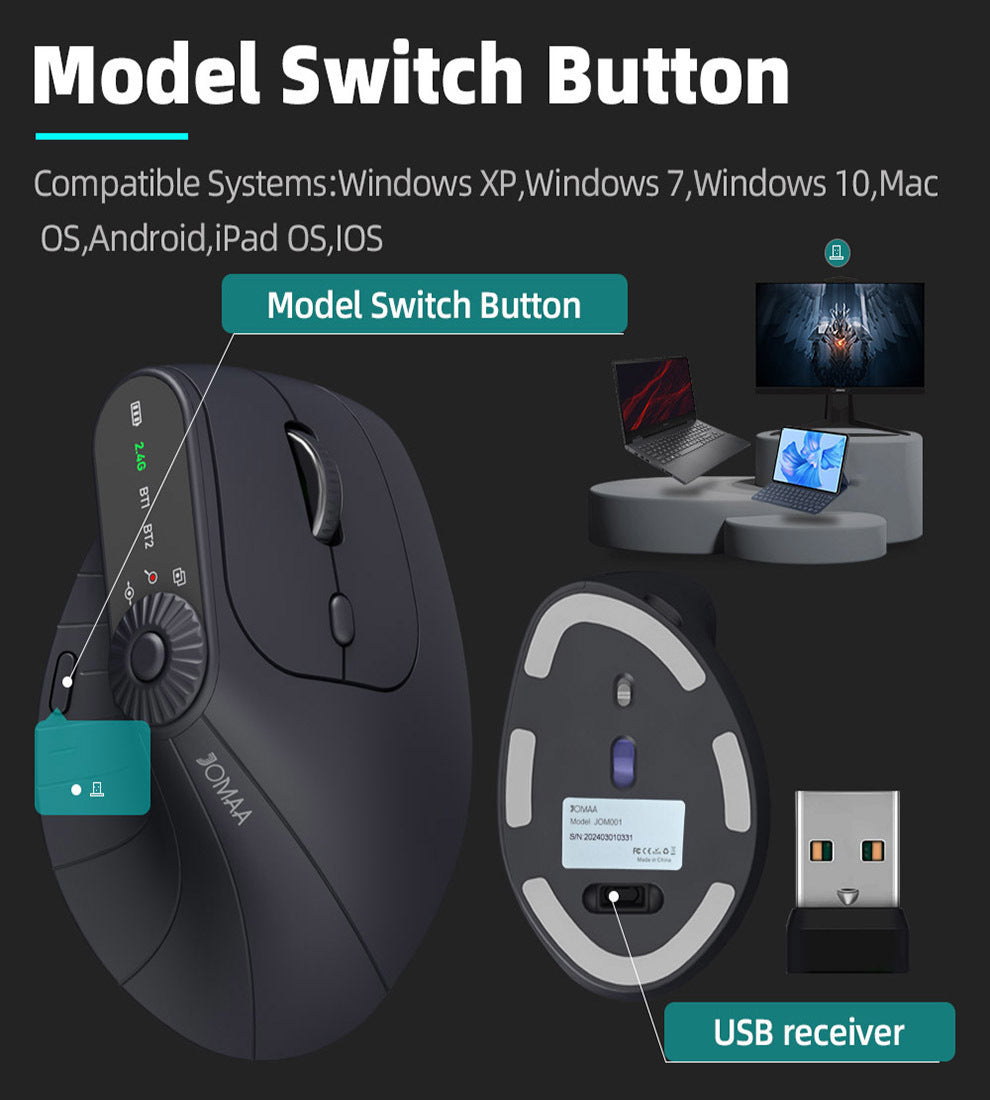 Ergonomic Vertical Mouse - 2.4G/Bluetooth Multi-Mode, LED Display, 57-Degree Angle, & 400mAh Battery(Beige)