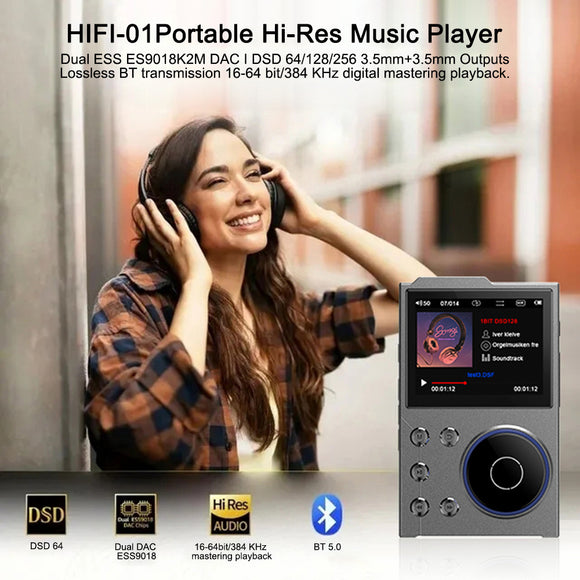 Portable Hi-Res Digital Audio Player - DSD, Dual DAC, Bluetooth 5.0, Expandable Storage(BLACK 16GB + 16GB)