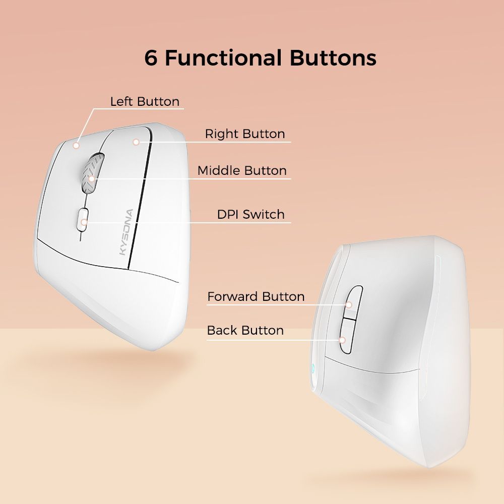 Ergonomic Vertical Mouse - Multi-Device Bluetooth5.0 & 2.4G Wireless, Adjustable DPI, Silent Click(Purple)