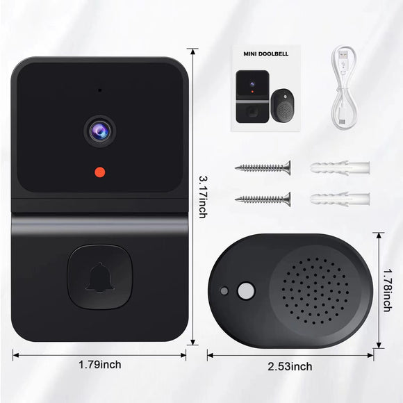 Mini Smart Video Doorbell - 480P Wide-Angle Lens, Two-Way Audio & Night Vision(black)