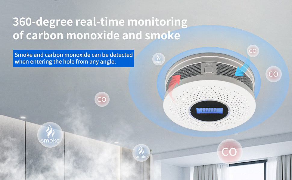2-in-1 Smoke & Carbon Monoxide Detector with LCD Display - Real-Time Monitoring & Loud Alarm(White)