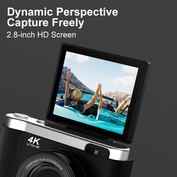4K Ultra HD Digital Camera - 75MP, 2.8-inch Rotatable Screen, Auto Focus & Built-in Flash(white)