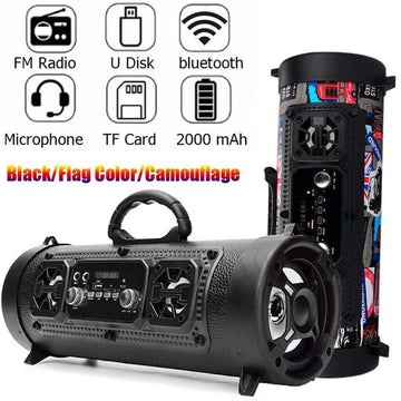 Portable Wireless Speaker - FM Radio, USB/TF Playback, AUX Input, Microphone Support & 2000mAh Battery(Blue and black) - 0