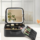 Travel Makeup Case with LED Lighted Mirror - Adjustable Dividers & Brush Holder(black)-1