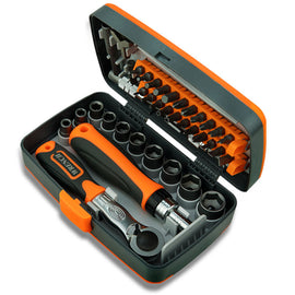38-Piece Ratchet Screwdriver & Socket Wrench Set - Professional Multi-Bit Repair Tool Kit with Portable Case(orange)
