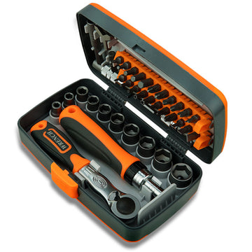 38-Piece Ratchet Screwdriver & Socket Wrench Set - Professional Multi-Bit Repair Tool Kit with Portable Case(orange)